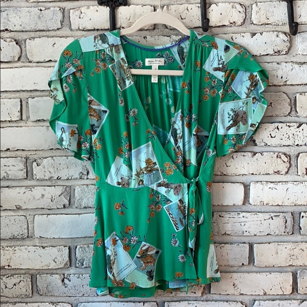 Anthropologie Flutter Sleeve Wrap Top